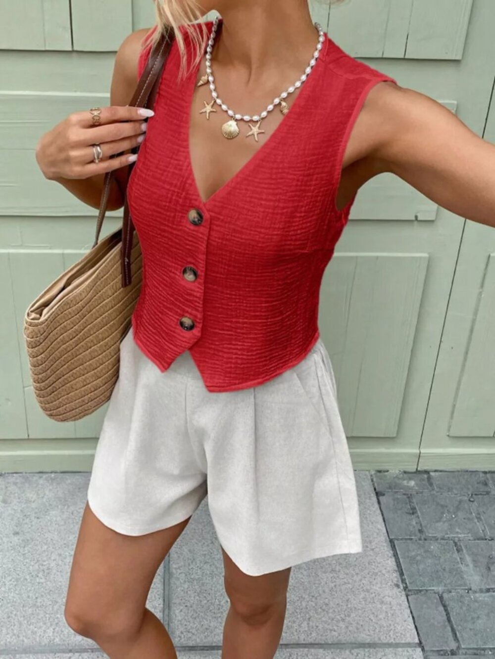 Textured Button-Front Vest - Picture 12 of 14
